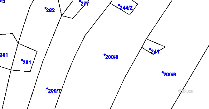 Parcela st. 200/8 v KÚ Hroznatín, Katastrální mapa