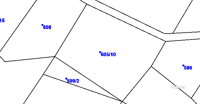 Parcela st. 605/10 v KÚ Hroznatín, Katastrální mapa