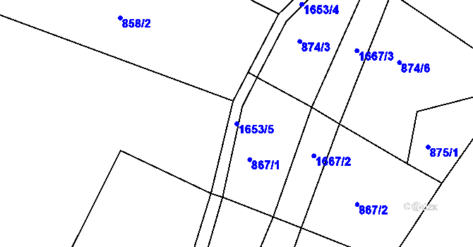 Parcela st. 1653/5 v KÚ Hroznatín, Katastrální mapa