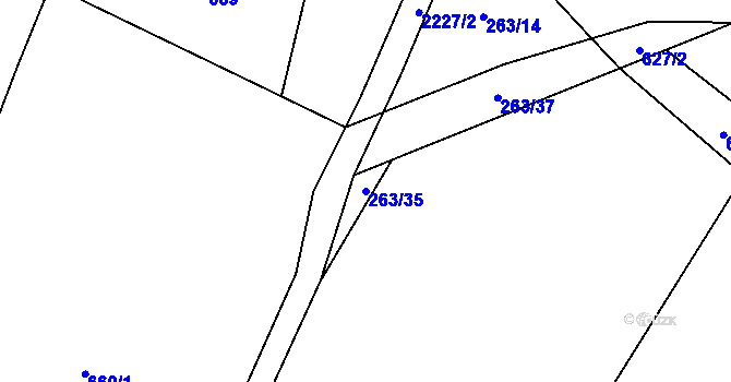Parcela st. 263/35 v KÚ Rudíkov, Katastrální mapa