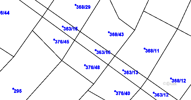 Parcela st. 363/16 v KÚ Rudíkov, Katastrální mapa