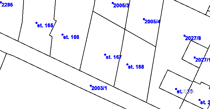 Parcela st. 167 v KÚ Rudíkov, Katastrální mapa