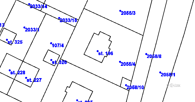 Parcela st. 196 v KÚ Rudíkov, Katastrální mapa