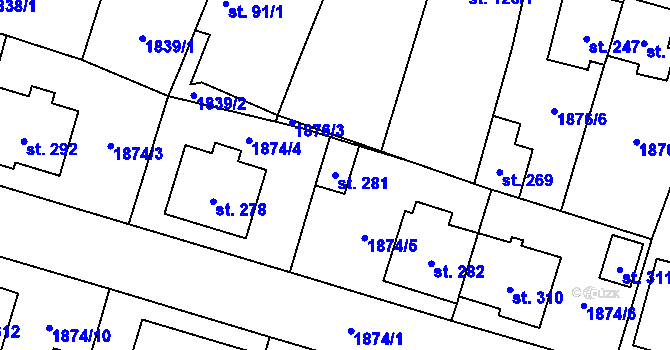 Parcela st. 281 v KÚ Rudíkov, Katastrální mapa