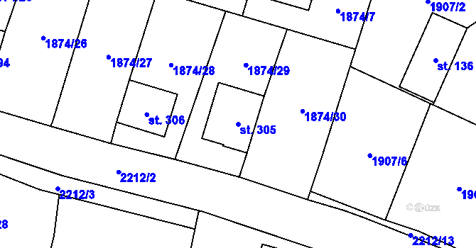 Parcela st. 305 v KÚ Rudíkov, Katastrální mapa