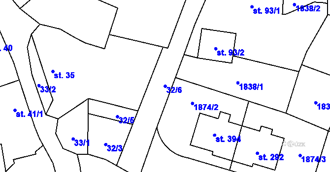 Parcela st. 32/6 v KÚ Rudíkov, Katastrální mapa