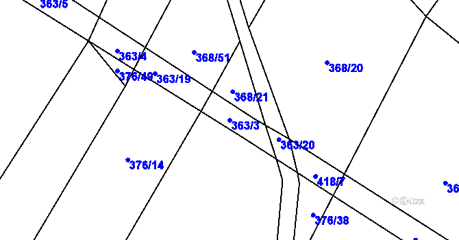 Parcela st. 363/3 v KÚ Rudíkov, Katastrální mapa