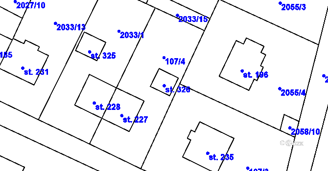 Parcela st. 326 v KÚ Rudíkov, Katastrální mapa