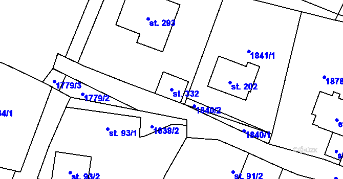Parcela st. 332 v KÚ Rudíkov, Katastrální mapa