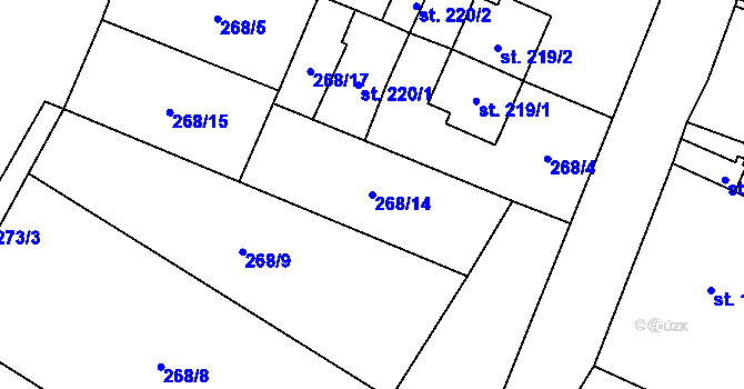 Parcela st. 268/14 v KÚ Rudíkov, Katastrální mapa