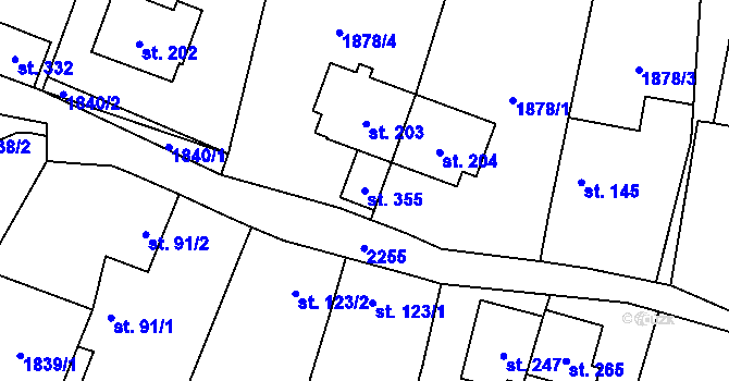 Parcela st. 355 v KÚ Rudíkov, Katastrální mapa