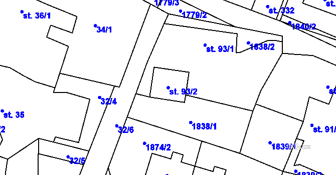 Parcela st. 93/2 v KÚ Rudíkov, Katastrální mapa