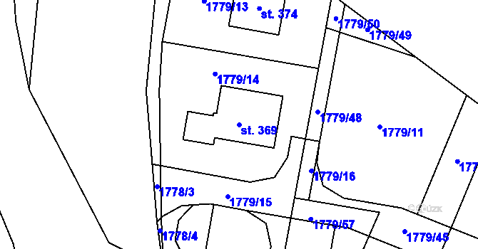 Parcela st. 369 v KÚ Rudíkov, Katastrální mapa