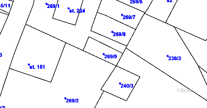 Parcela st. 269/9 v KÚ Rudíkov, Katastrální mapa