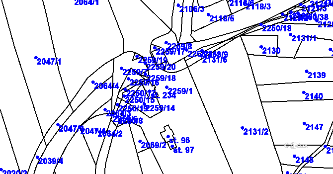 Parcela st. 2259/1 v KÚ Rudíkov, Katastrální mapa