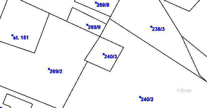 Parcela st. 240/3 v KÚ Rudíkov, Katastrální mapa