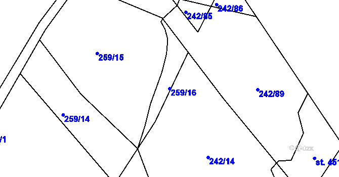 Parcela st. 259/16 v KÚ Rudíkov, Katastrální mapa