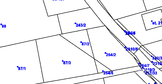 Parcela st. 87/2 v KÚ Rudimov, Katastrální mapa