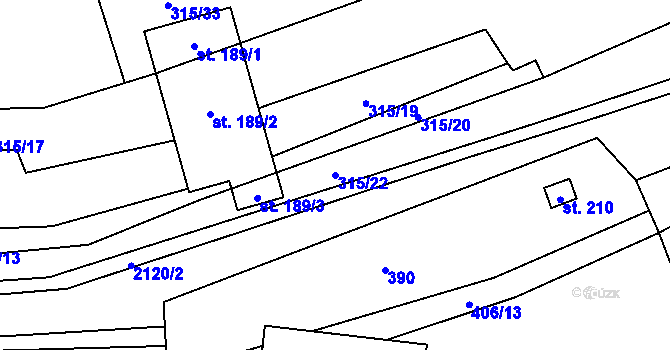 Parcela st. 315/22 v KÚ Rudimov, Katastrální mapa