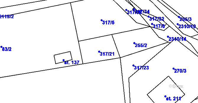 Parcela st. 317/21 v KÚ Rudimov, Katastrální mapa