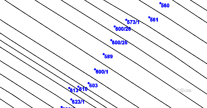 Parcela st. 589 v KÚ Rudimov, Katastrální mapa