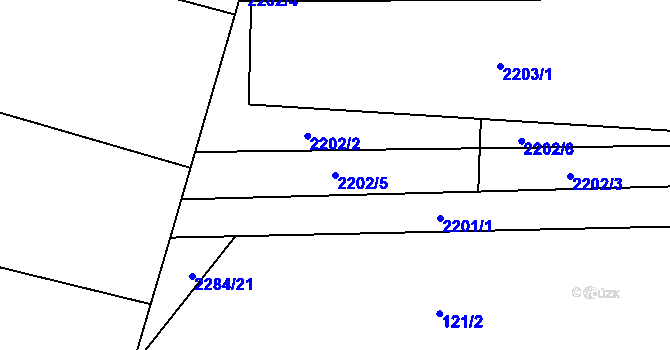 Parcela st. 2202/5 v KÚ Rudimov, Katastrální mapa