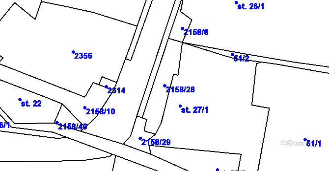 Parcela st. 2158/28 v KÚ Rudimov, Katastrální mapa