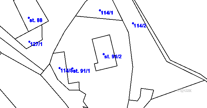 Parcela st. 91/2 v KÚ Rudimov, Katastrální mapa