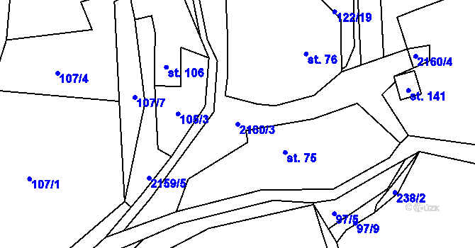 Parcela st. 2160/3 v KÚ Rudimov, Katastrální mapa