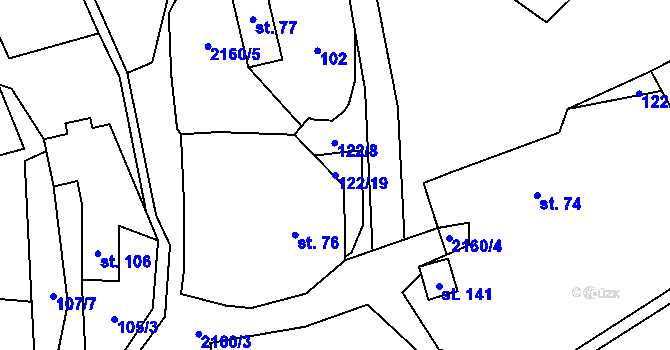 Parcela st. 122/19 v KÚ Rudimov, Katastrální mapa