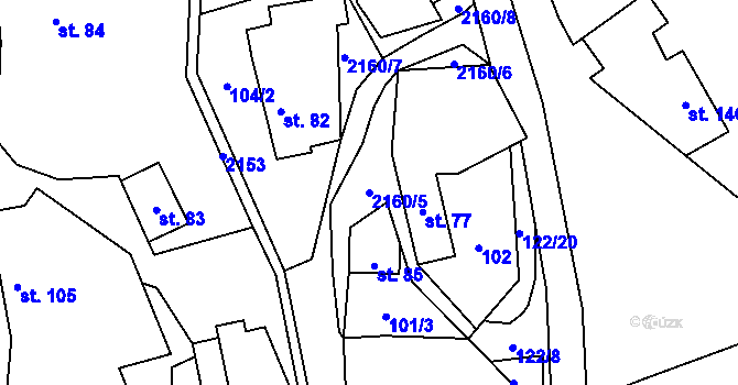 Parcela st. 2160/5 v KÚ Rudimov, Katastrální mapa