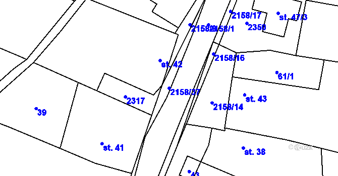 Parcela st. 2158/37 v KÚ Rudimov, Katastrální mapa
