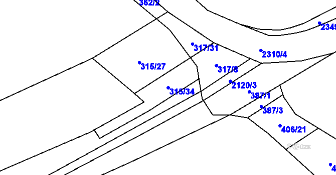 Parcela st. 315/34 v KÚ Rudimov, Katastrální mapa
