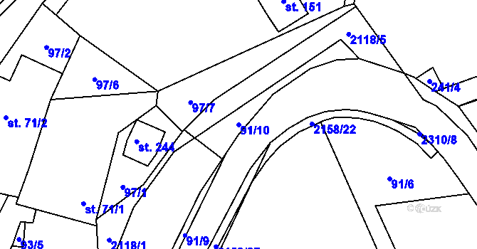 Parcela st. 91/10 v KÚ Rudimov, Katastrální mapa