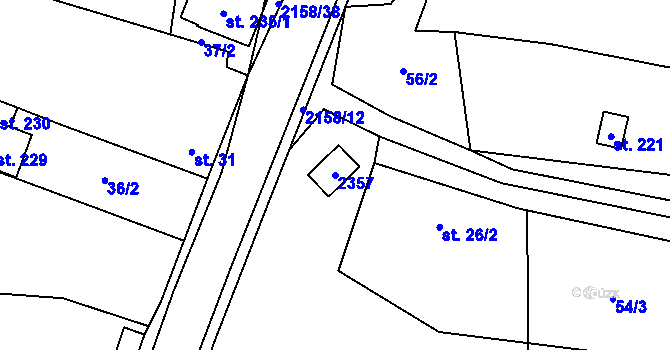 Parcela st. 2357 v KÚ Rudimov, Katastrální mapa