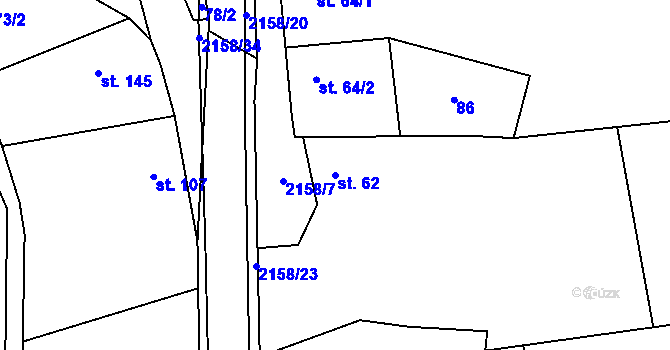 Parcela st. 62 v KÚ Rudimov, Katastrální mapa