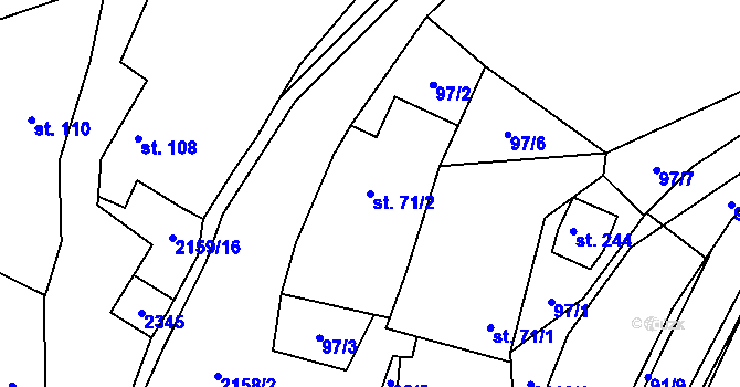 Parcela st. 71/2 v KÚ Rudimov, Katastrální mapa