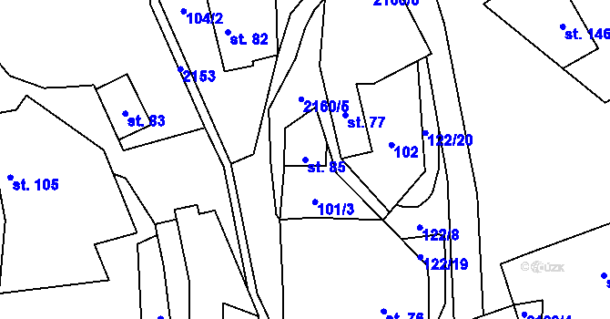 Parcela st. 85 v KÚ Rudimov, Katastrální mapa