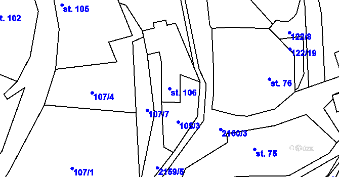 Parcela st. 106 v KÚ Rudimov, Katastrální mapa