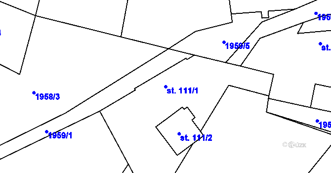Parcela st. 111/1 v KÚ Rudimov, Katastrální mapa