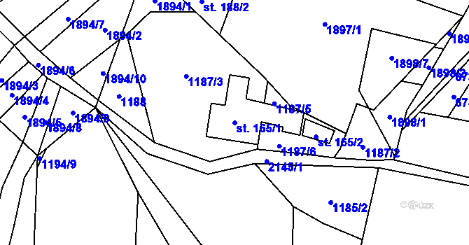 Parcela st. 165/1 v KÚ Rudimov, Katastrální mapa