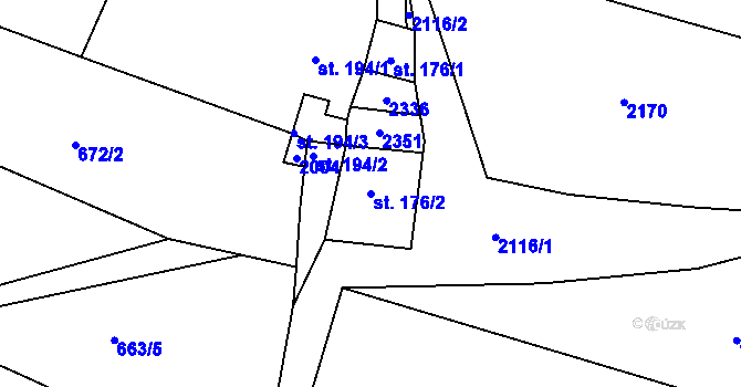 Parcela st. 176/2 v KÚ Rudimov, Katastrální mapa