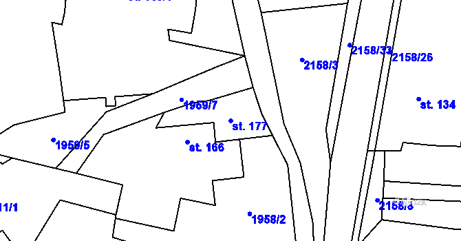 Parcela st. 177 v KÚ Rudimov, Katastrální mapa