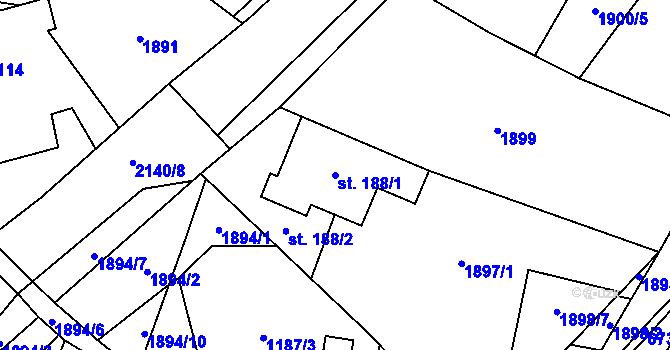 Parcela st. 188/1 v KÚ Rudimov, Katastrální mapa