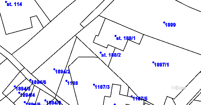 Parcela st. 188/2 v KÚ Rudimov, Katastrální mapa
