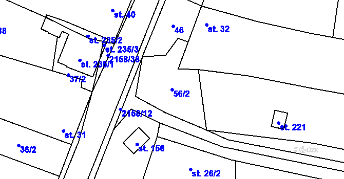 Parcela st. 56/2 v KÚ Rudimov, Katastrální mapa