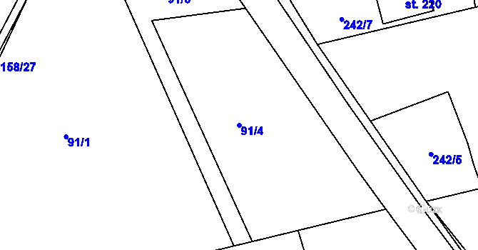 Parcela st. 91/4 v KÚ Rudimov, Katastrální mapa