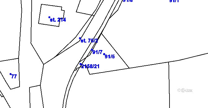 Parcela st. 91/5 v KÚ Rudimov, Katastrální mapa