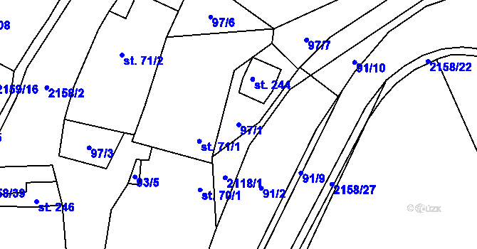 Parcela st. 97/1 v KÚ Rudimov, Katastrální mapa