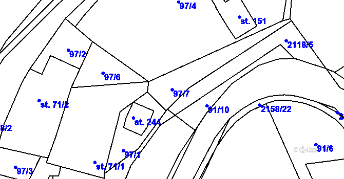Parcela st. 97/7 v KÚ Rudimov, Katastrální mapa